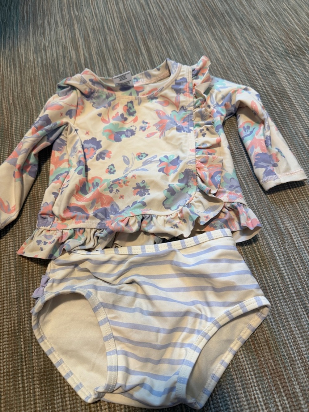 Ruffle Butts Pastel Floral & Stripe Rashguard Set in Lavender, Pink, Mint